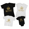 Zestaw koszulek rodzinnych King Queen dla taty, mamy, syna, córki na prezent